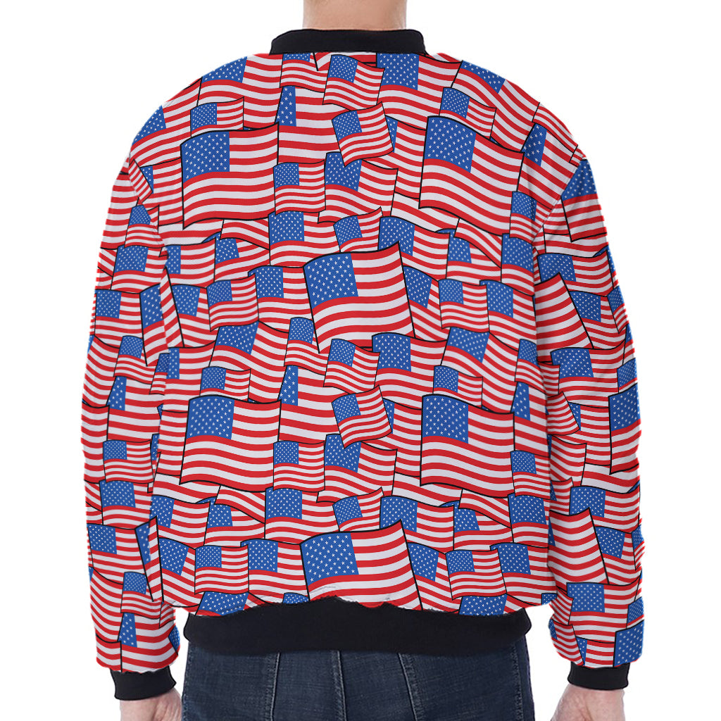 4th of July USA Flag Pattern Print Zip Sleeve Bomber Jacket