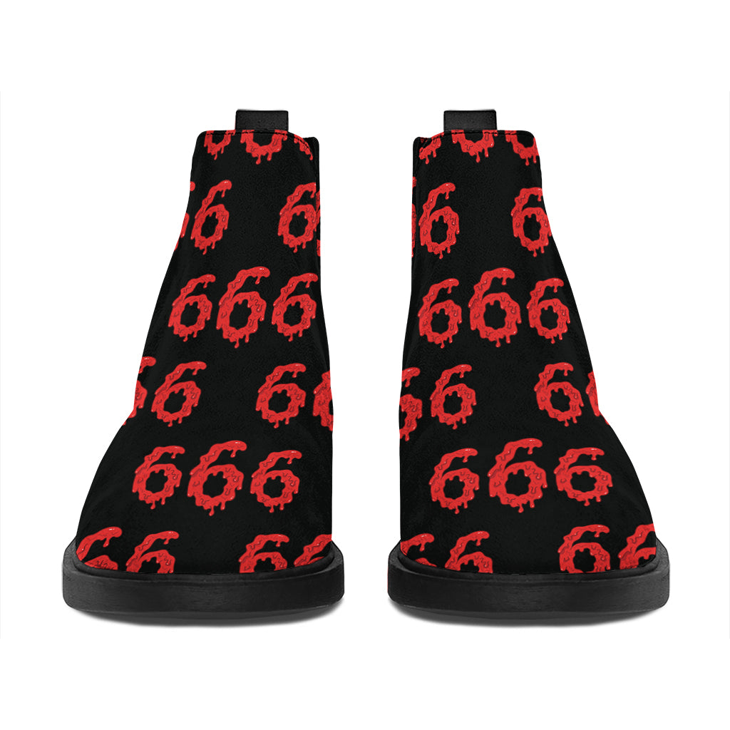 666 Satan Pattern Print Flat Ankle Boots