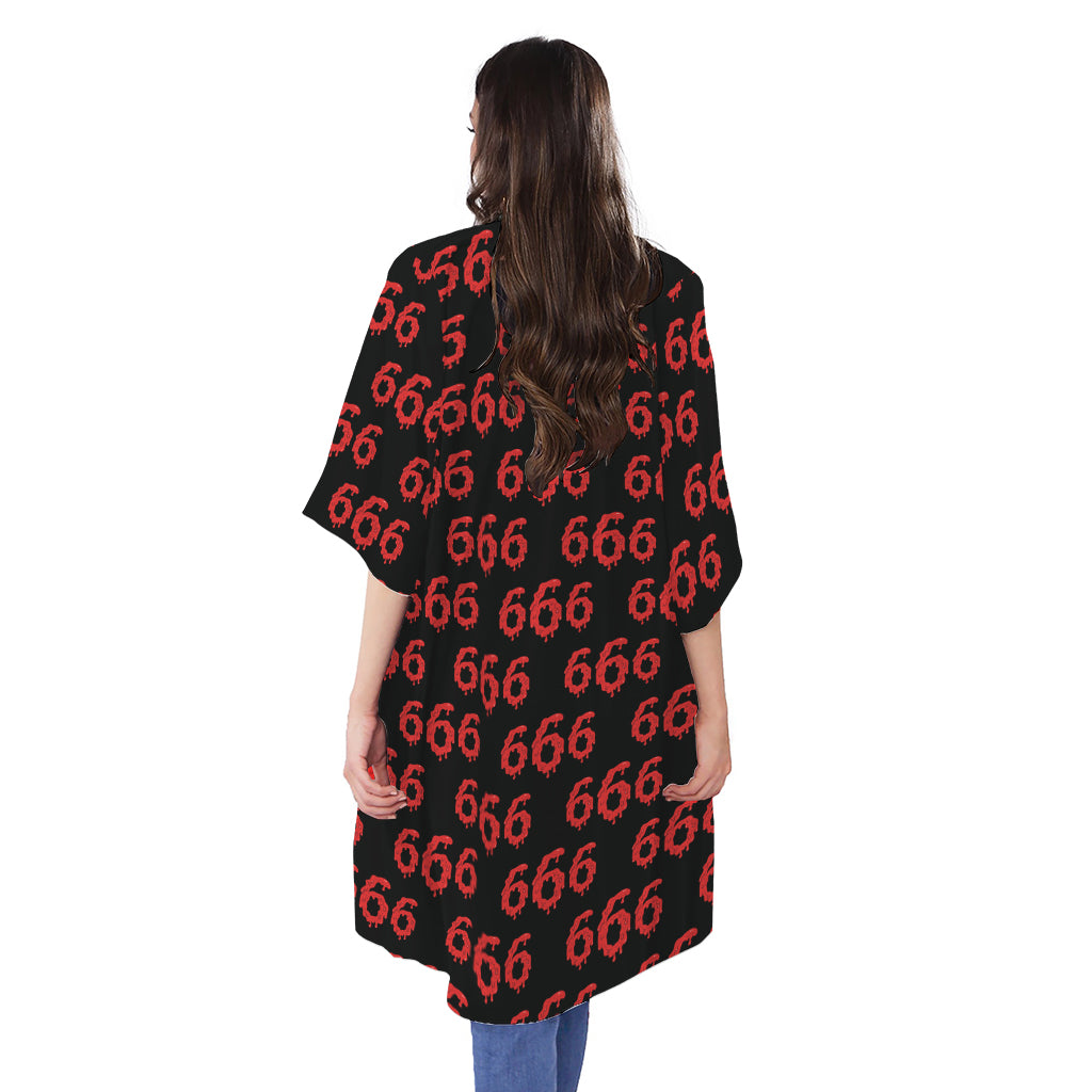 666 Satan Pattern Print Open Front Beach Cover Up