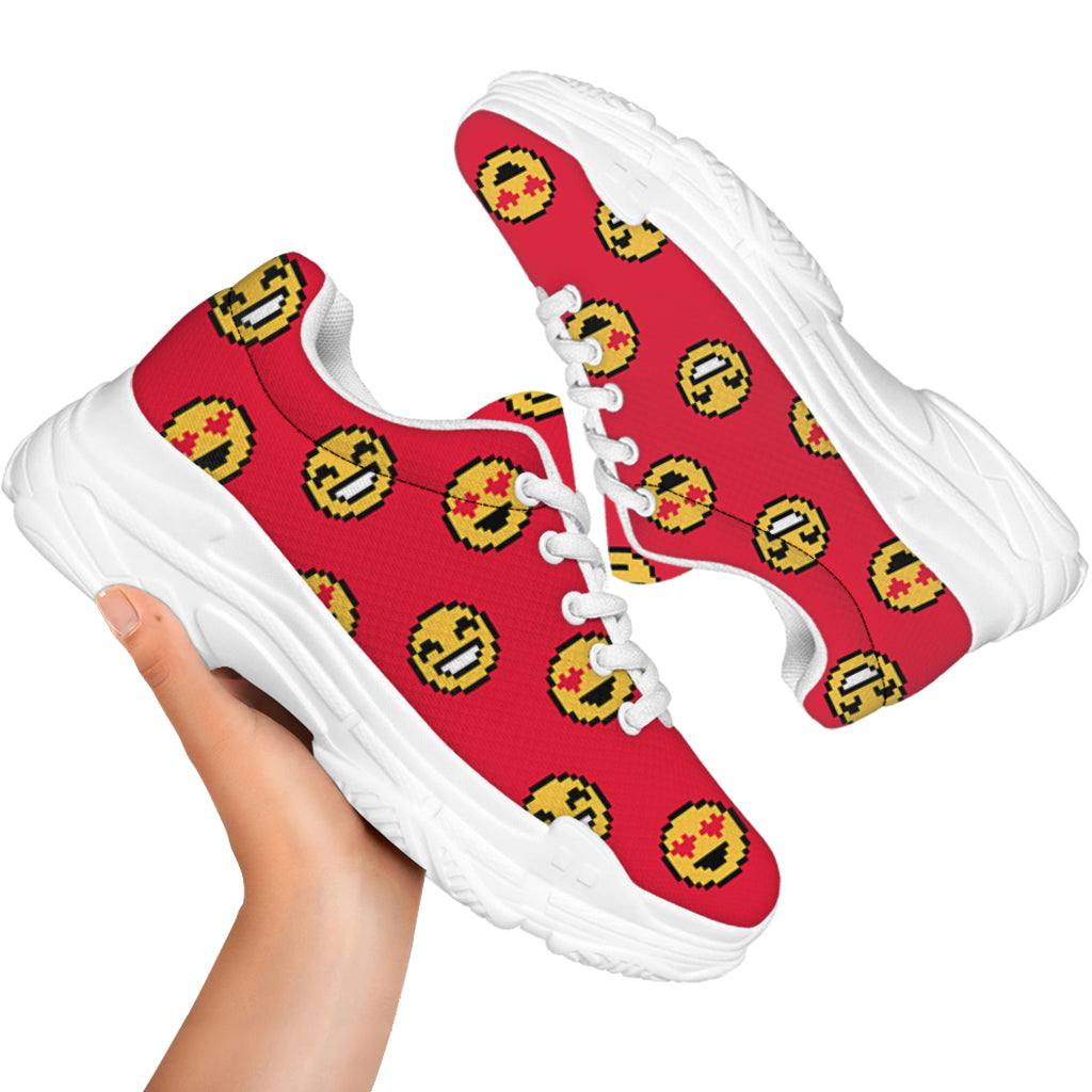 8-Bit Emoji Pattern Print White Chunky Shoes