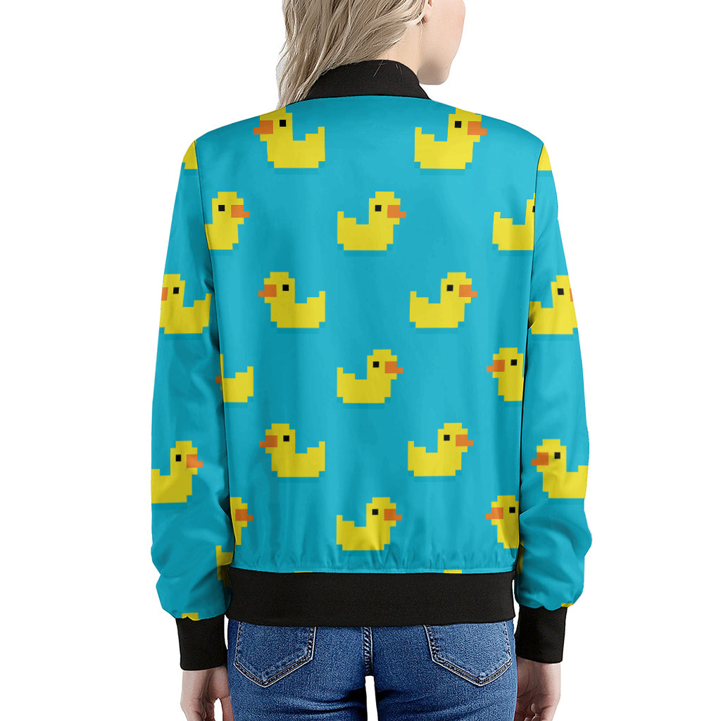 8-Bit Rubber Duck Pattern Print Women's Bomber Jacket