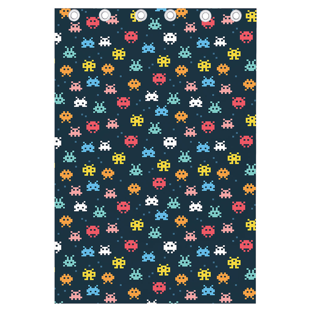 8-Bit Video Game Monsters Pattern Print Curtain