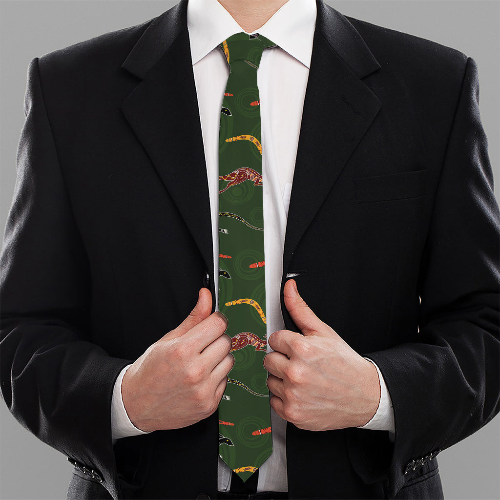 Aboriginal Boomerang And Kangaroo Print Necktie
