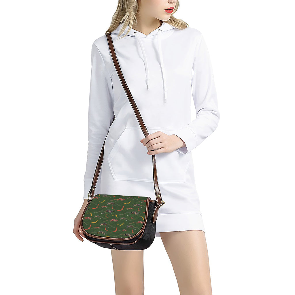 Aboriginal Boomerang And Kangaroo Print Saddle Bag
