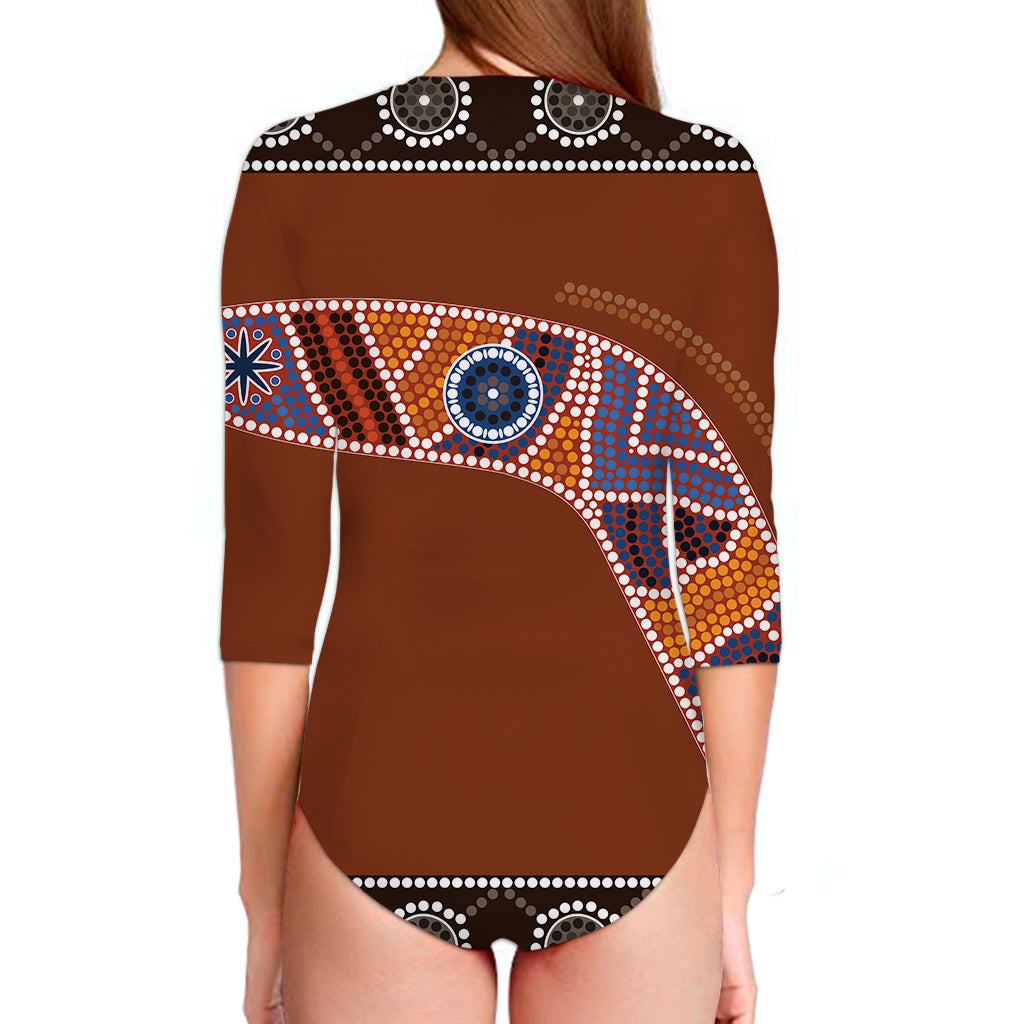 Aboriginal Dot Boomerang Print Long Sleeve Swimsuit
