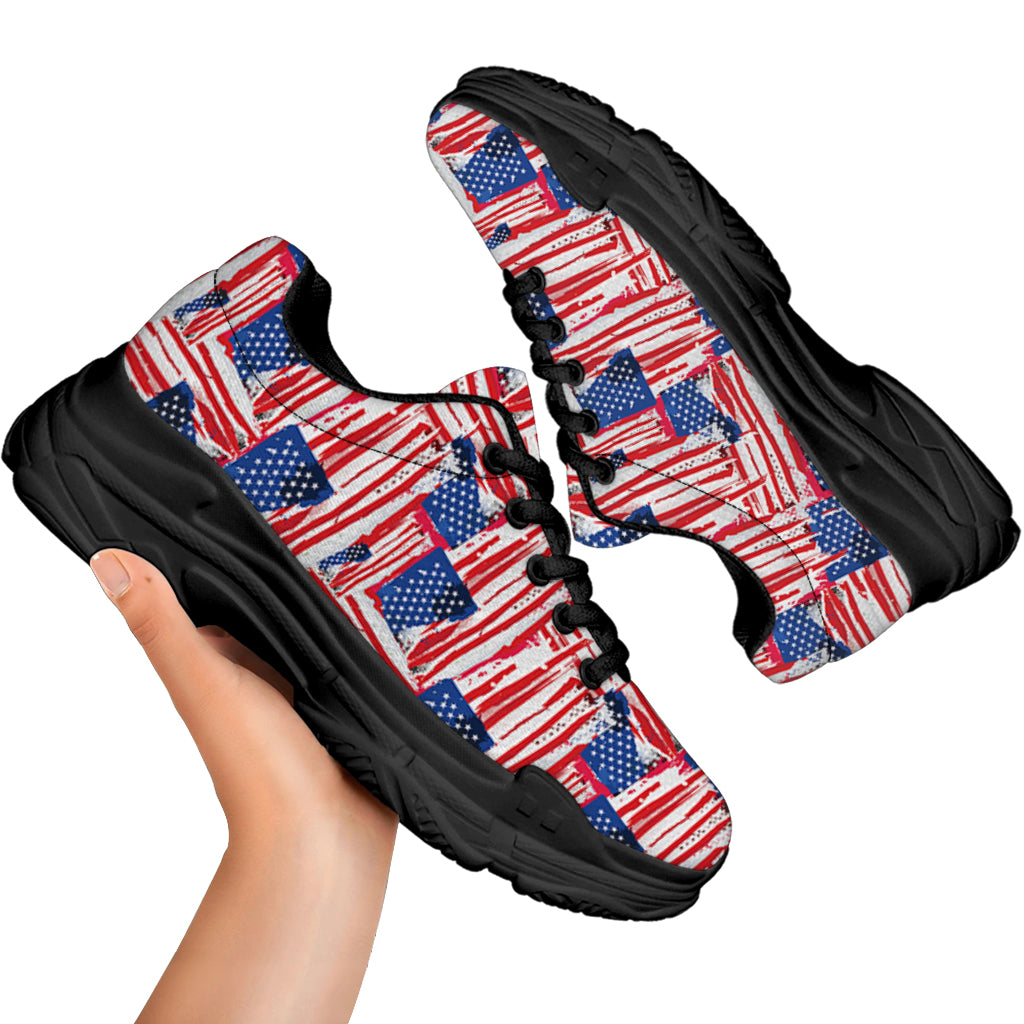 Abstract American Flag Print Black Chunky Shoes