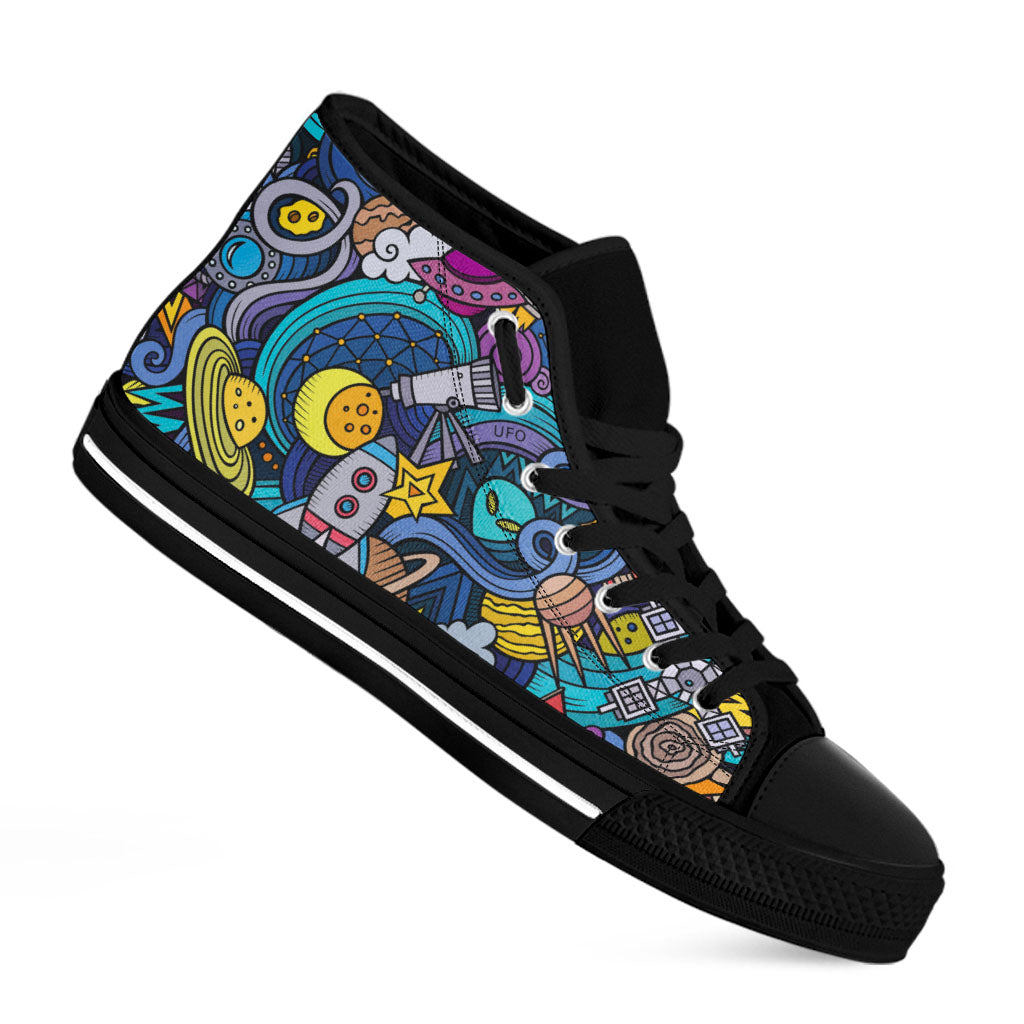 Abstract Cartoon Galaxy Space Print Black High Top Sneakers