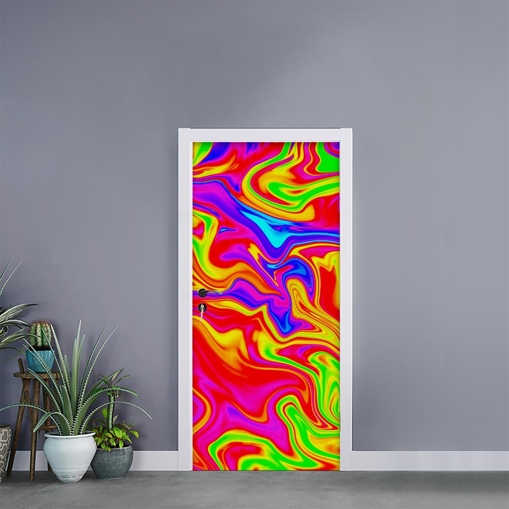 Abstract Colorful Liquid Trippy Print Door Sticker