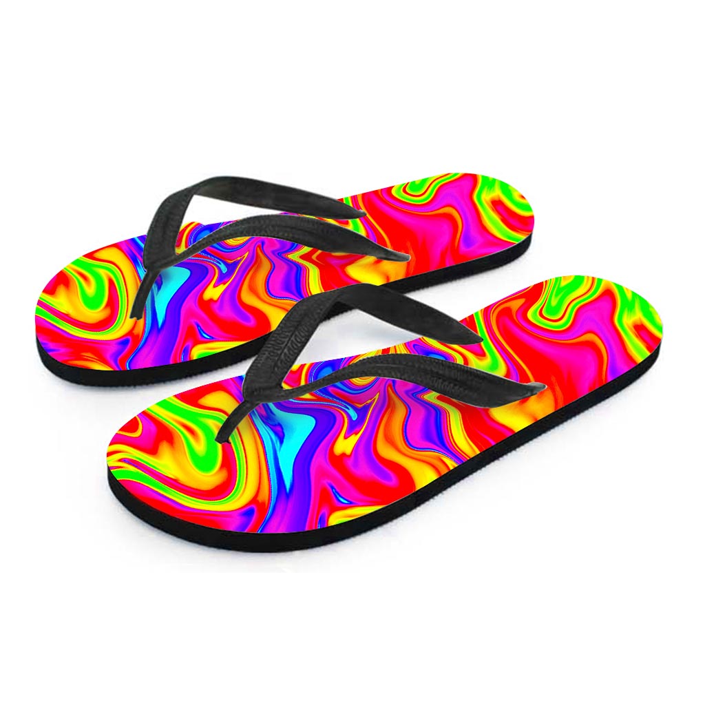 Abstract Colorful Liquid Trippy Print Flip Flops