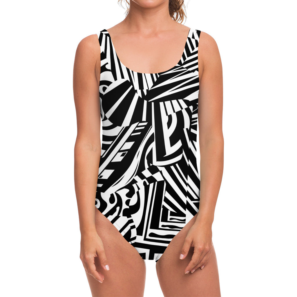 Abstract Dazzle Pattern Print One Piece Swimsuit
