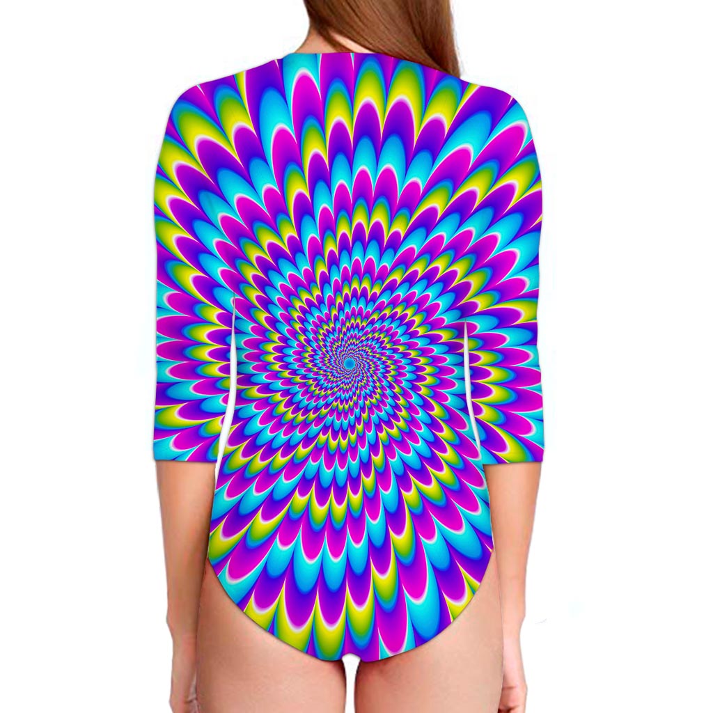 Abstract Dizzy Moving Optical Illusion Long Sleeve Swimsuit