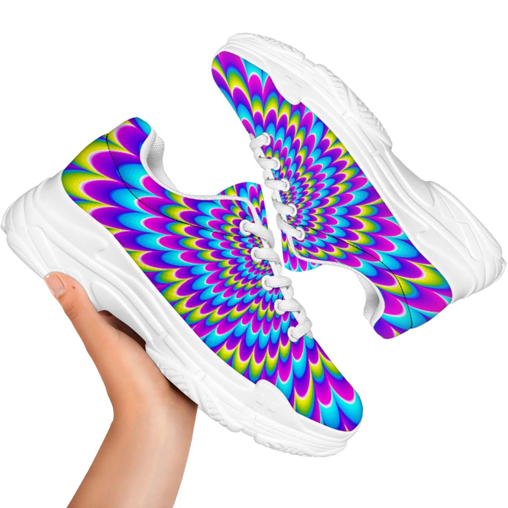 Abstract Dizzy Moving Optical Illusion White Chunky Shoes