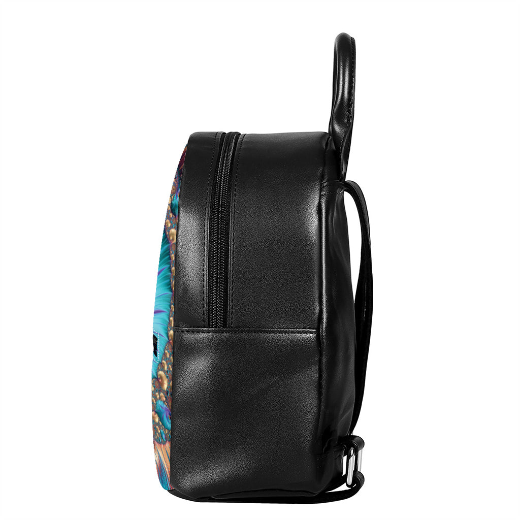 Abstract Fractal Print Leather Backpack