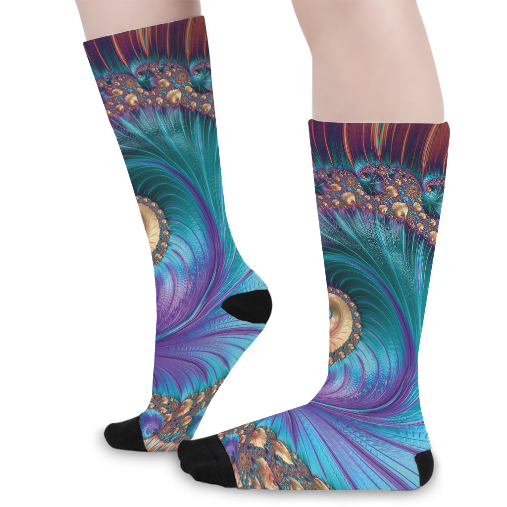 Abstract Fractal Print Long Socks