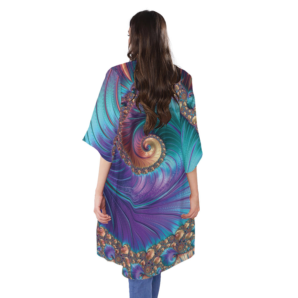 Abstract Fractal Print Open Front Beach Cover Up