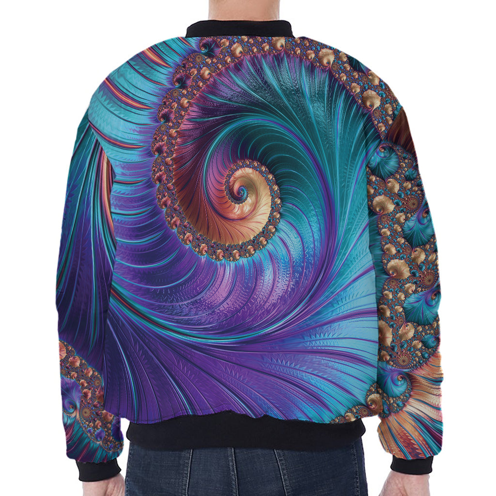 Abstract Fractal Print Zip Sleeve Bomber Jacket