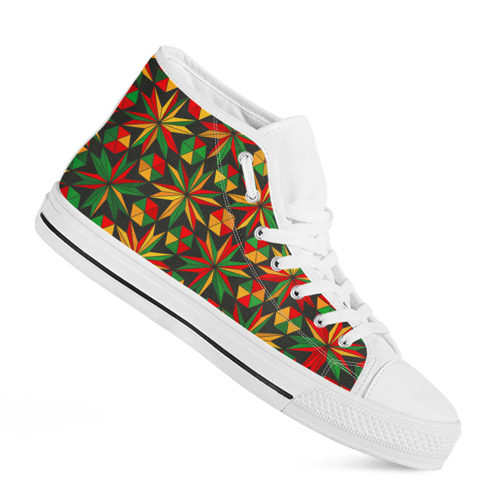 Abstract Geometric Reggae Pattern Print White High Top Sneakers