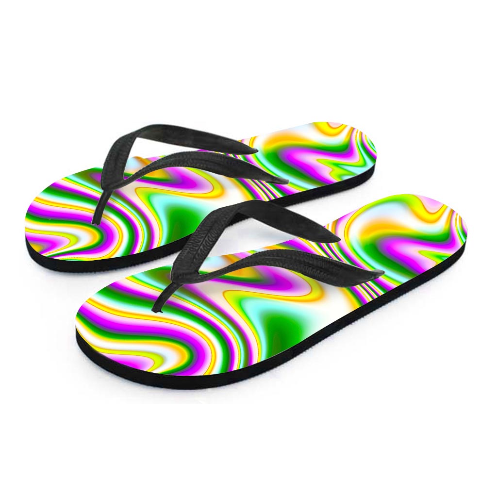 Abstract Holographic Liquid Trippy Print Flip Flops