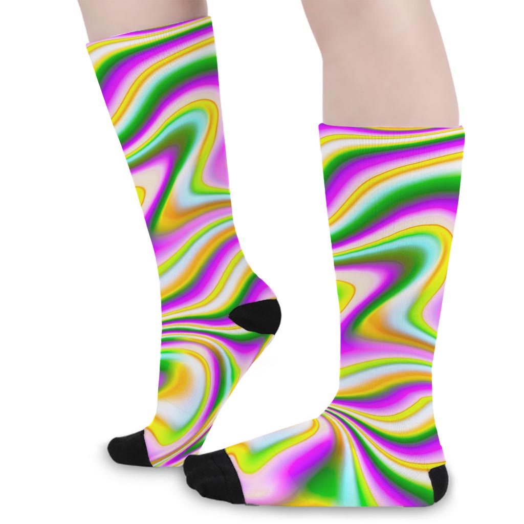 Abstract Holographic Liquid Trippy Print Long Socks