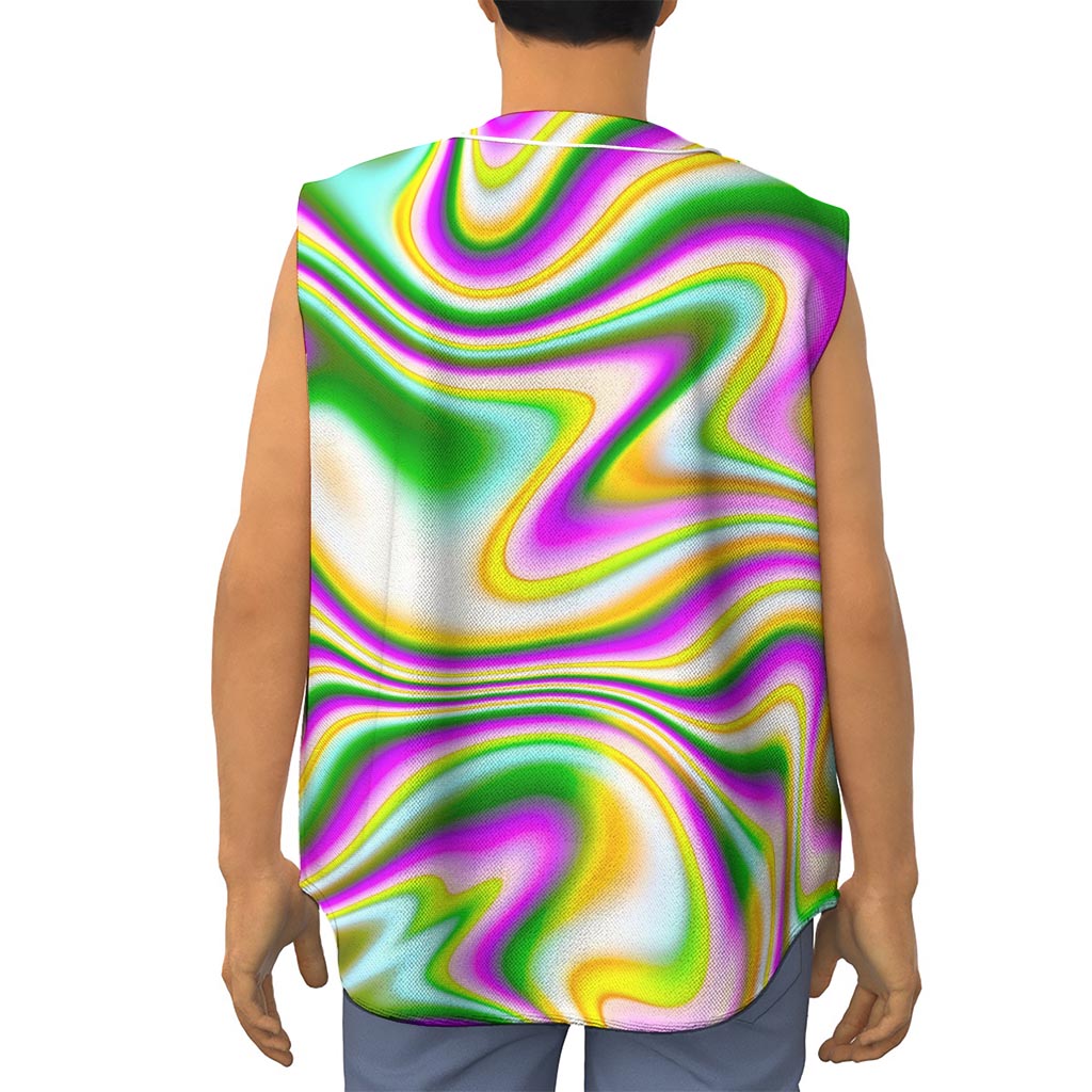 Abstract Holographic Liquid Trippy Print Sleeveless Baseball Jersey