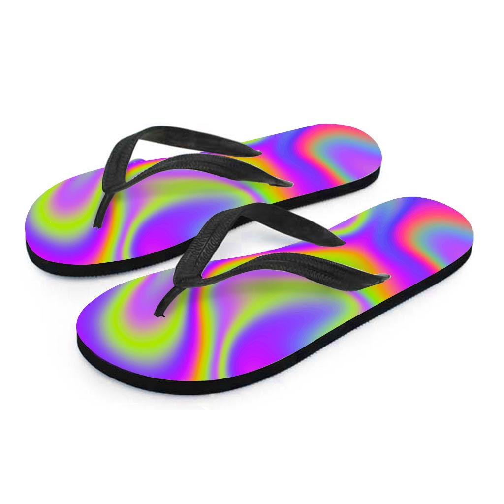 Abstract Holographic Trippy Print Flip Flops