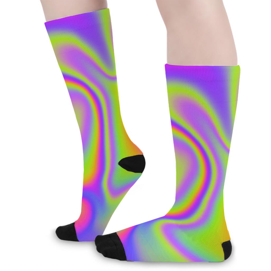 Abstract Holographic Trippy Print Long Socks