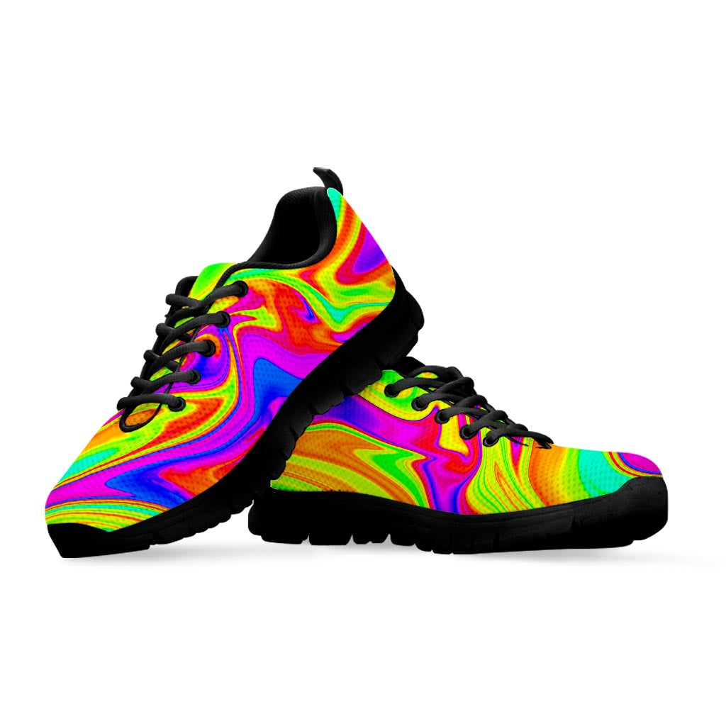 Abstract Liquid Trippy Print Black Running Shoes