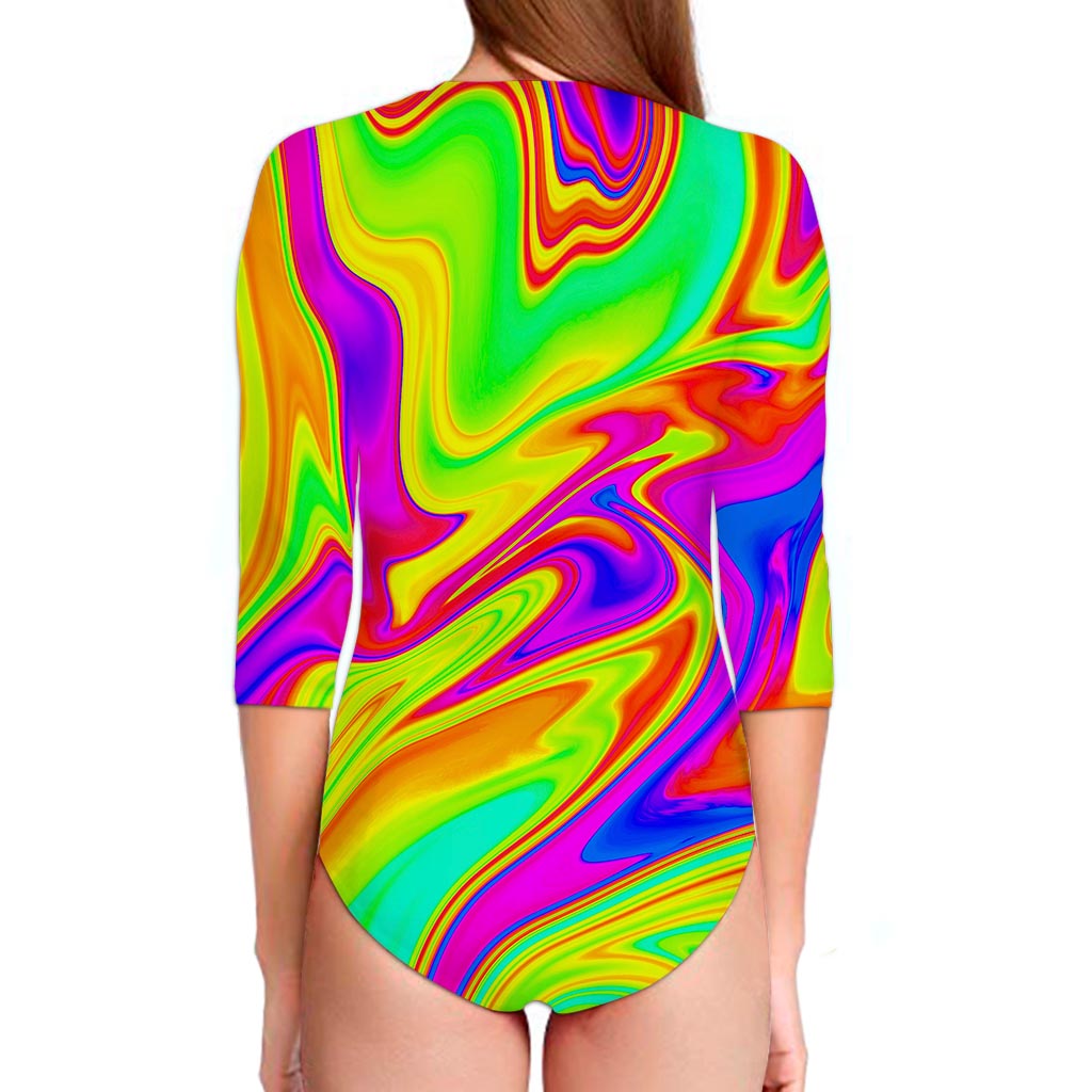 Abstract Liquid Trippy Print Long Sleeve Swimsuit