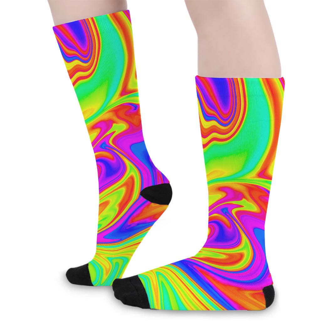 Abstract Liquid Trippy Print Long Socks