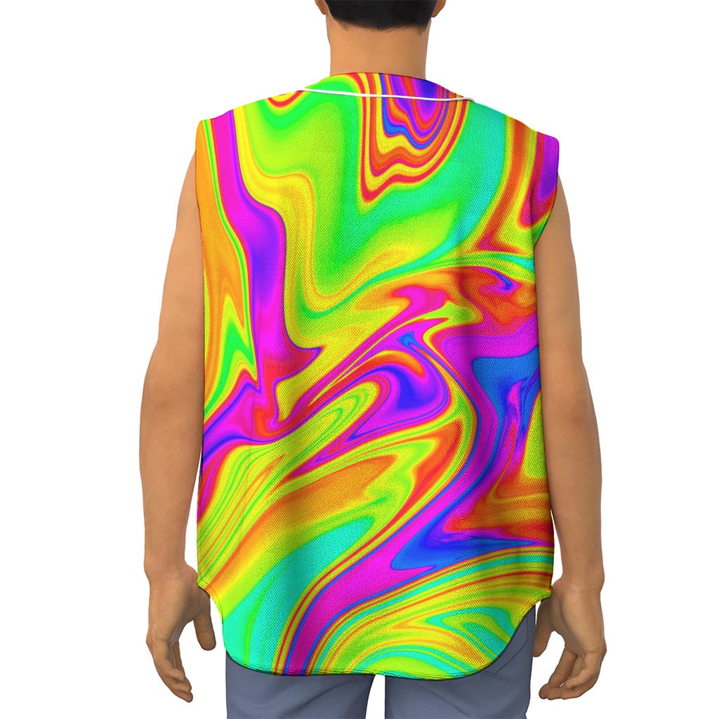 Abstract Liquid Trippy Print Sleeveless Baseball Jersey