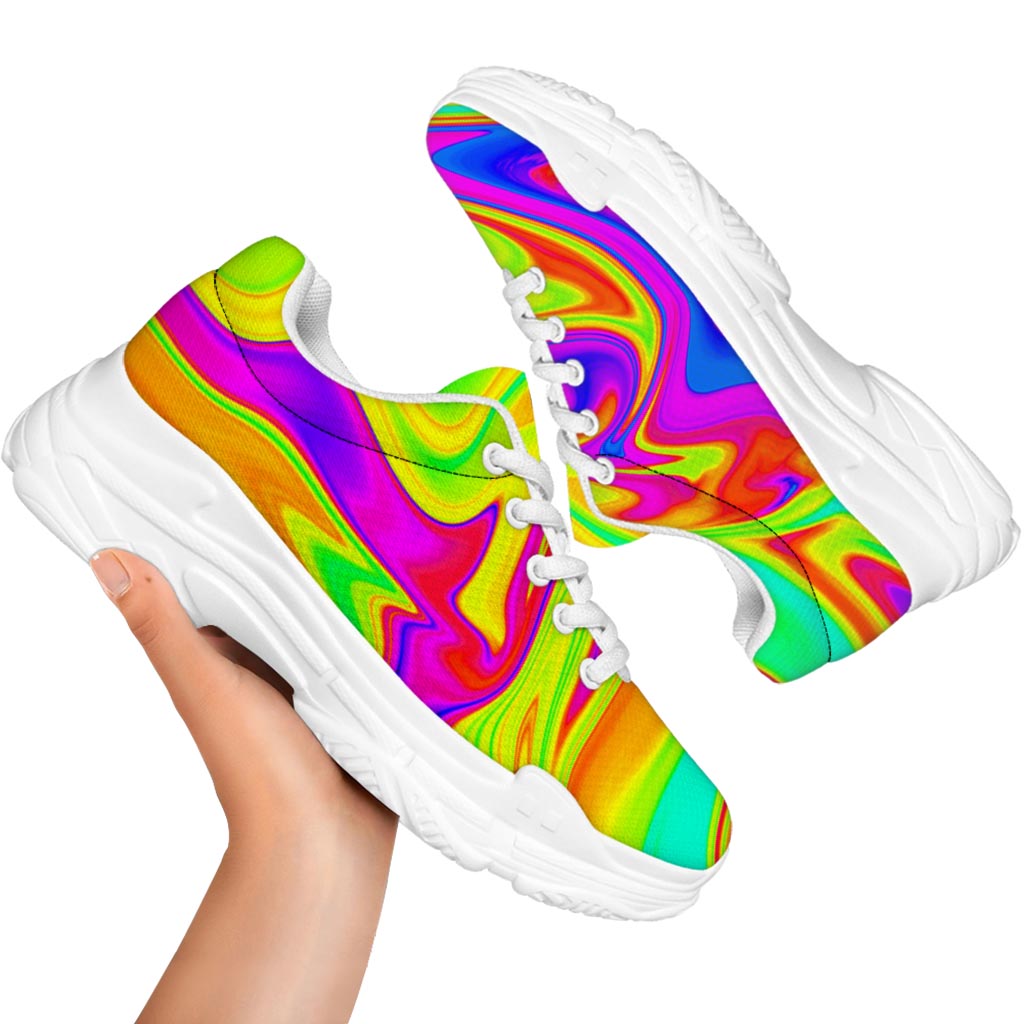 Abstract Liquid Trippy Print White Chunky Shoes