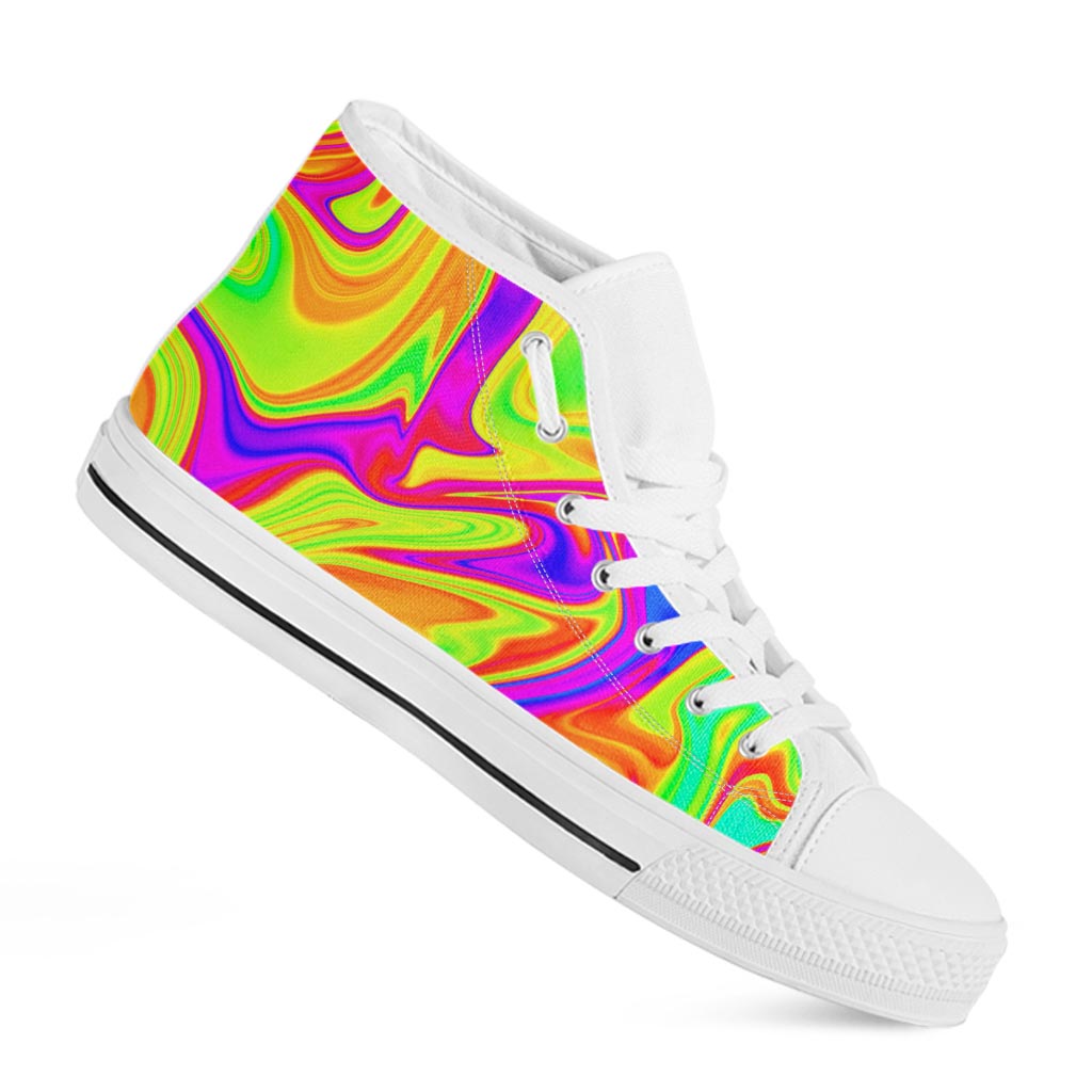 Abstract Liquid Trippy Print White High Top Sneakers