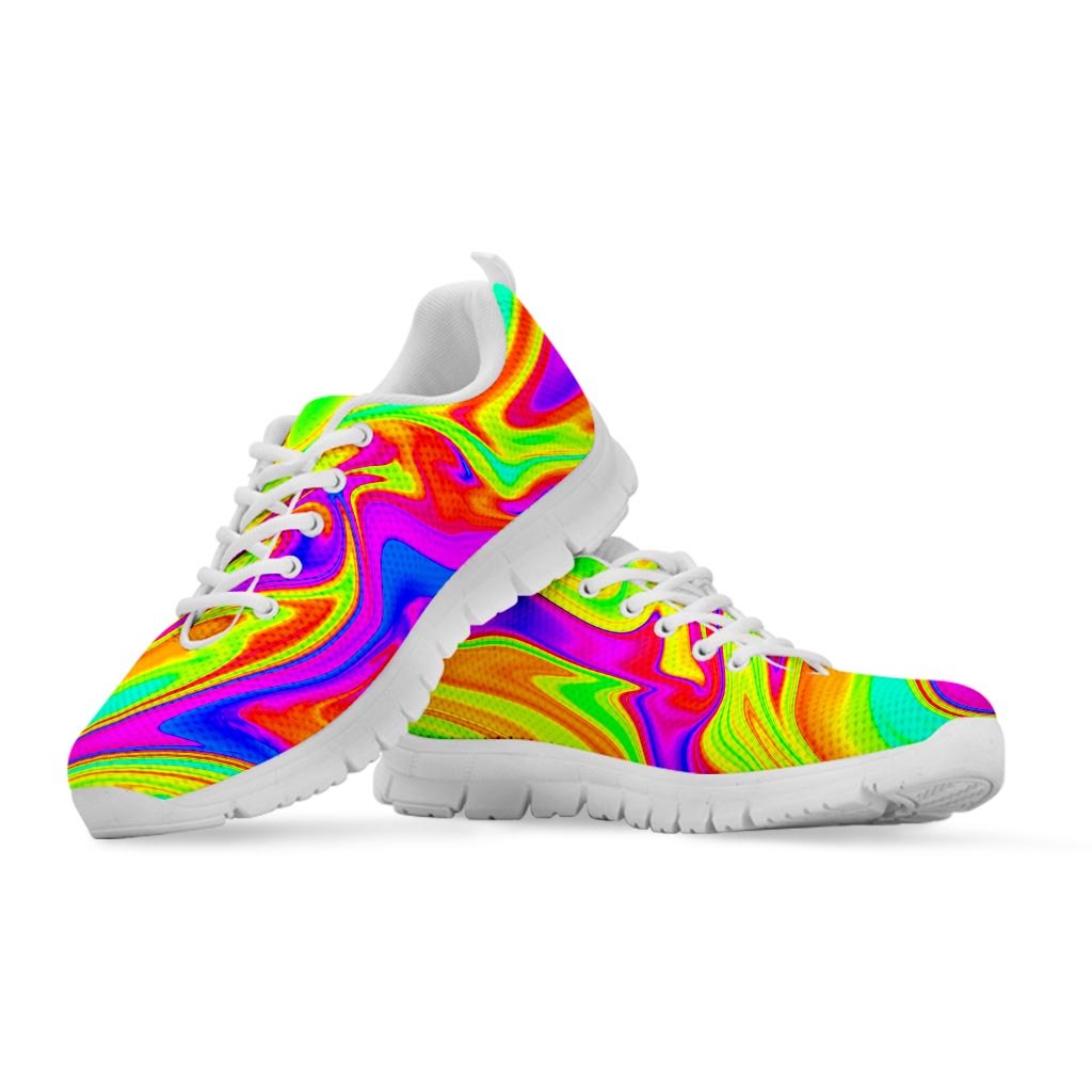 Abstract Liquid Trippy Print White Running Shoes