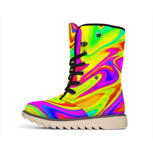 Abstract Liquid Trippy Print Winter Boots