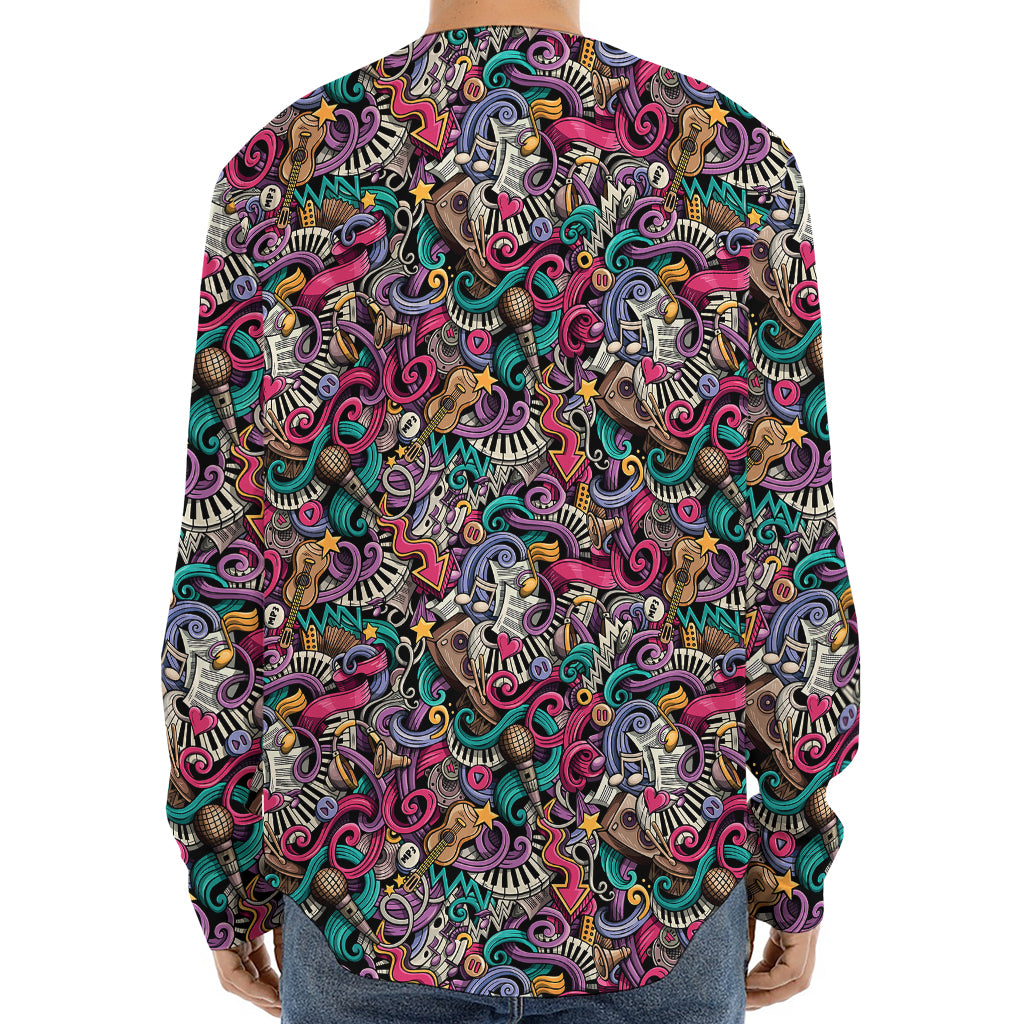 Abstract Music Pattern Print Long Sleeve Baseball Jersey