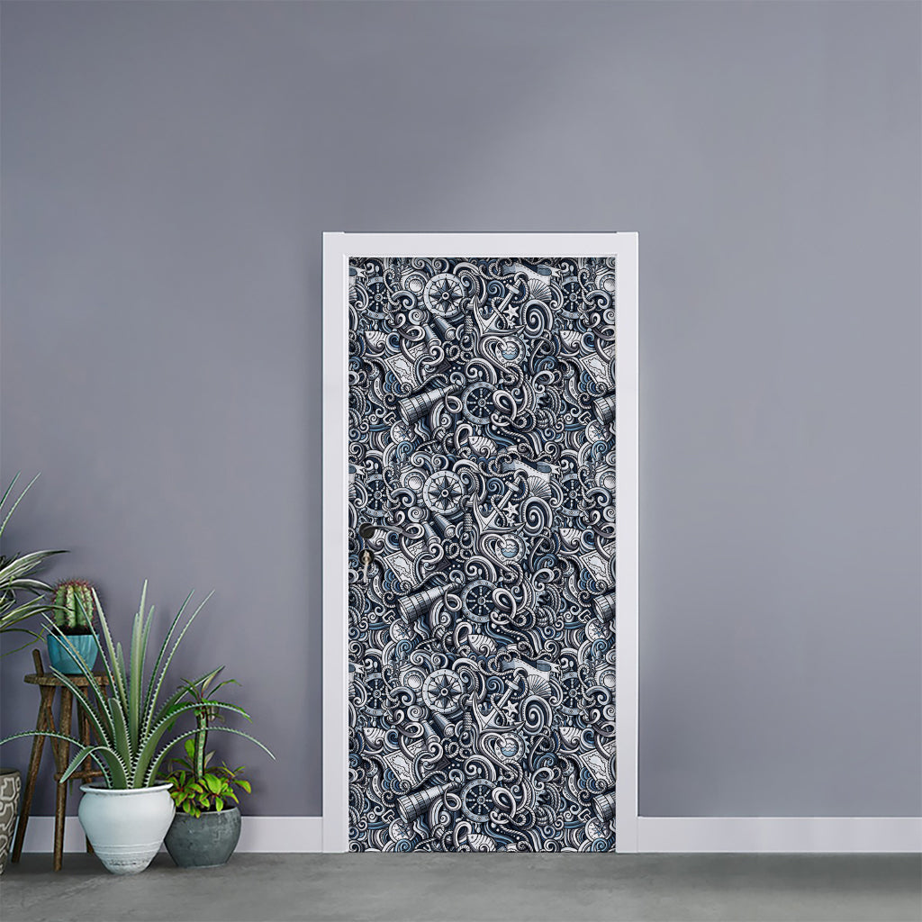 Abstract Nautical Anchor Pattern Print Door Sticker