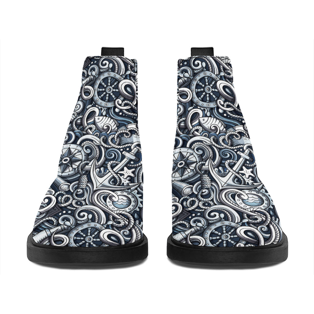 Abstract Nautical Anchor Pattern Print Flat Ankle Boots