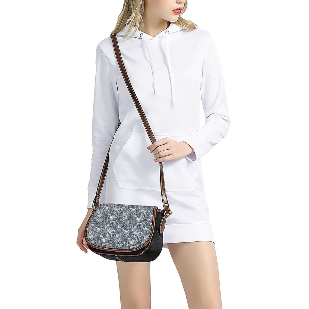 Abstract Nautical Anchor Pattern Print Saddle Bag