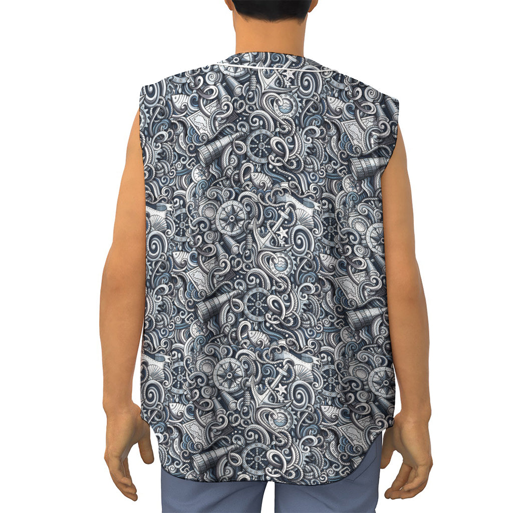 Abstract Nautical Anchor Pattern Print Sleeveless Baseball Jersey