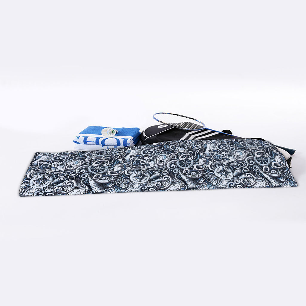 Abstract Nautical Anchor Pattern Print Sports Towel
