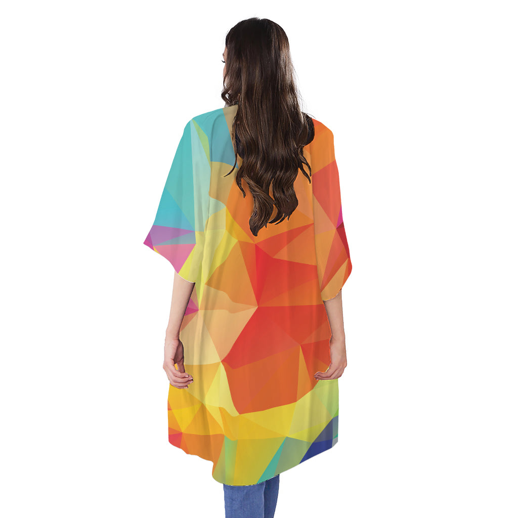 Abstract Polygonal Geometric Print Open Front Beach Cover Up