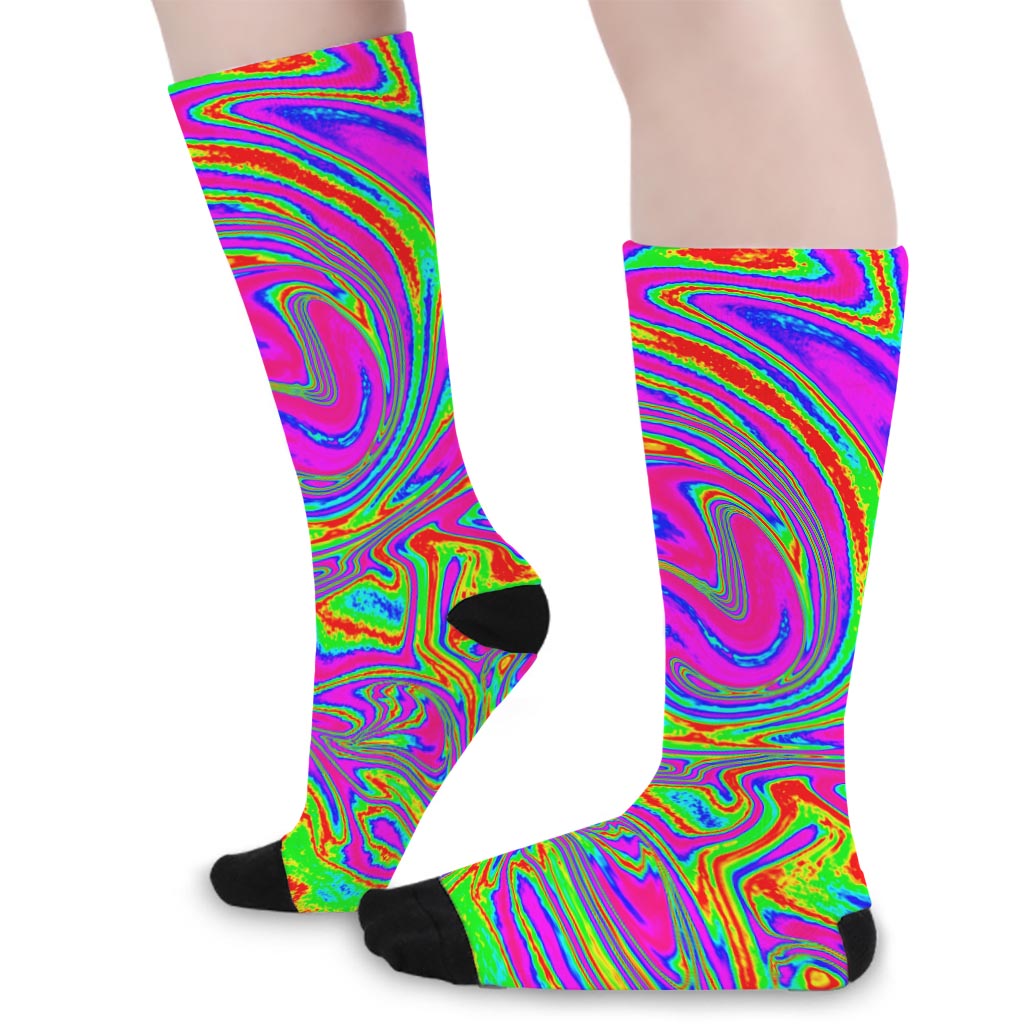 Abstract Psychedelic Liquid Trippy Print Long Socks