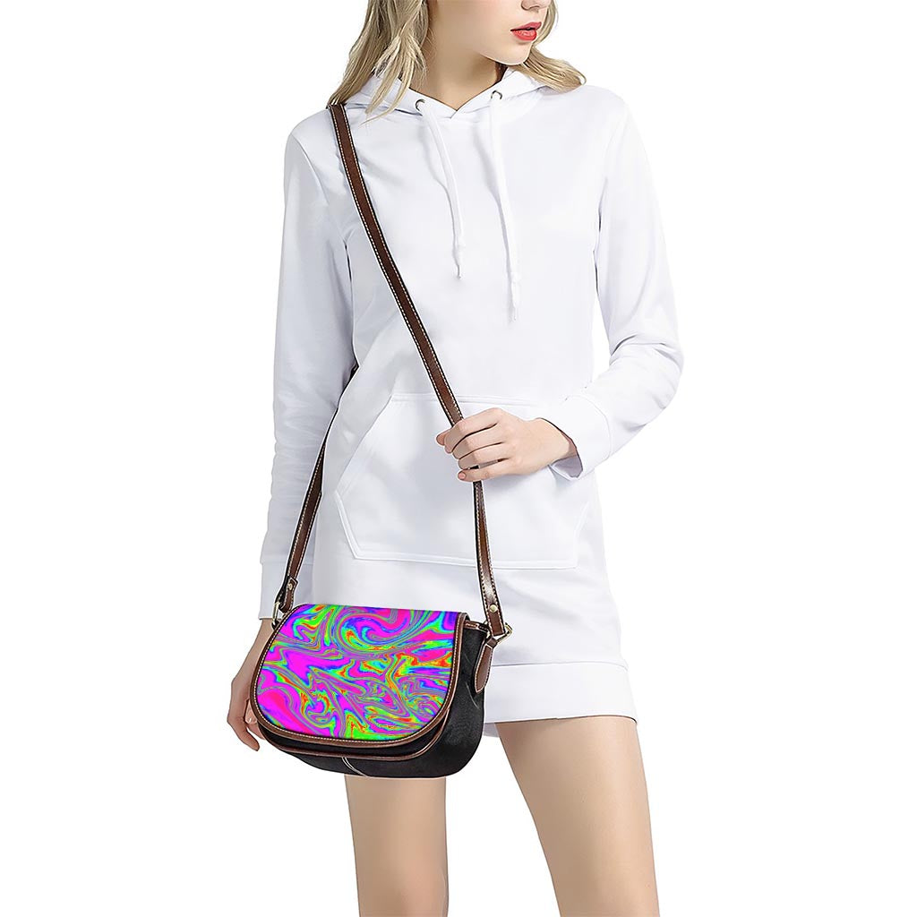 Abstract Psychedelic Liquid Trippy Print Saddle Bag