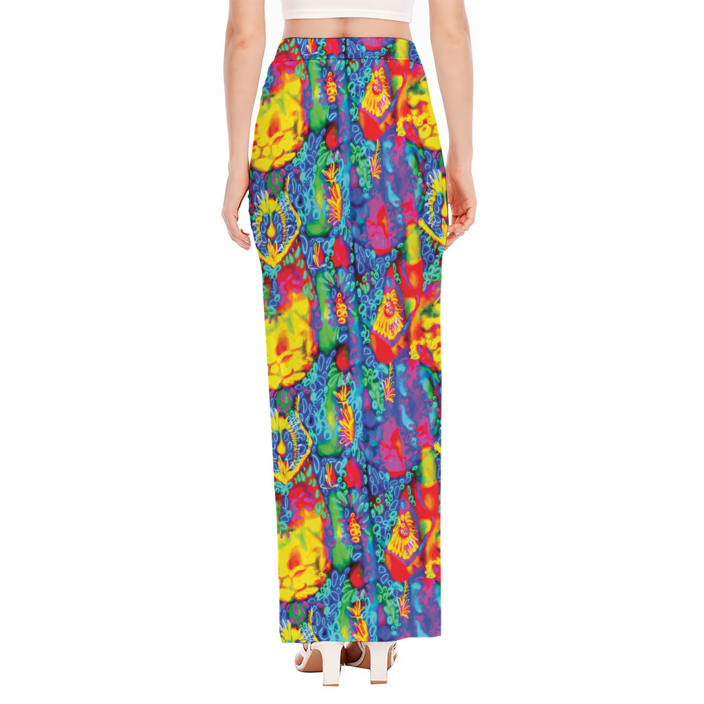 Abstract Psychedelic Print High Slit Maxi Skirt