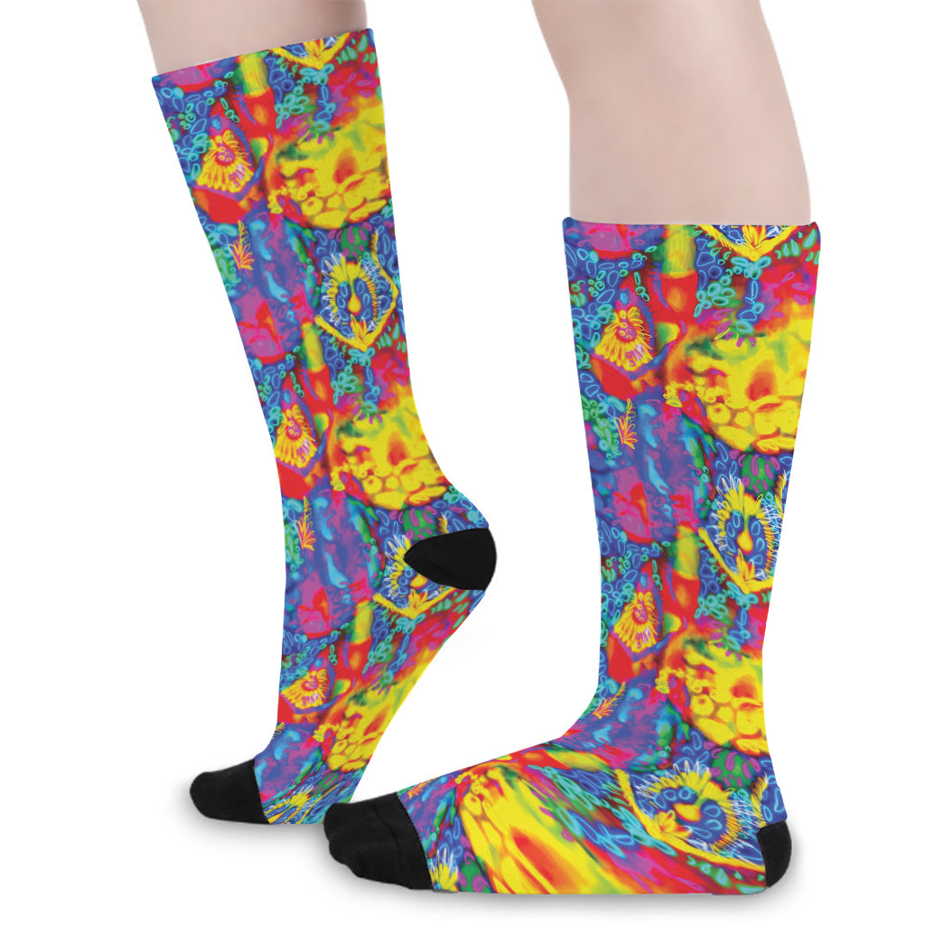 Abstract Psychedelic Print Long Socks