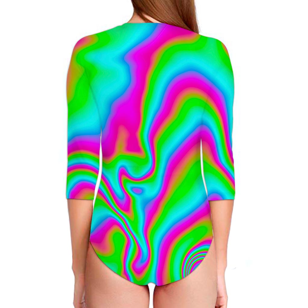 Abstract Psychedelic Trippy Print Long Sleeve Swimsuit