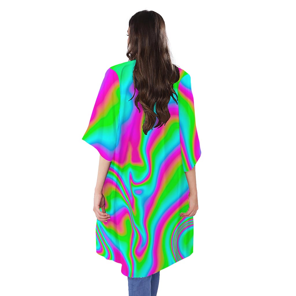 Abstract Psychedelic Trippy Print Open Front Beach Cover Up