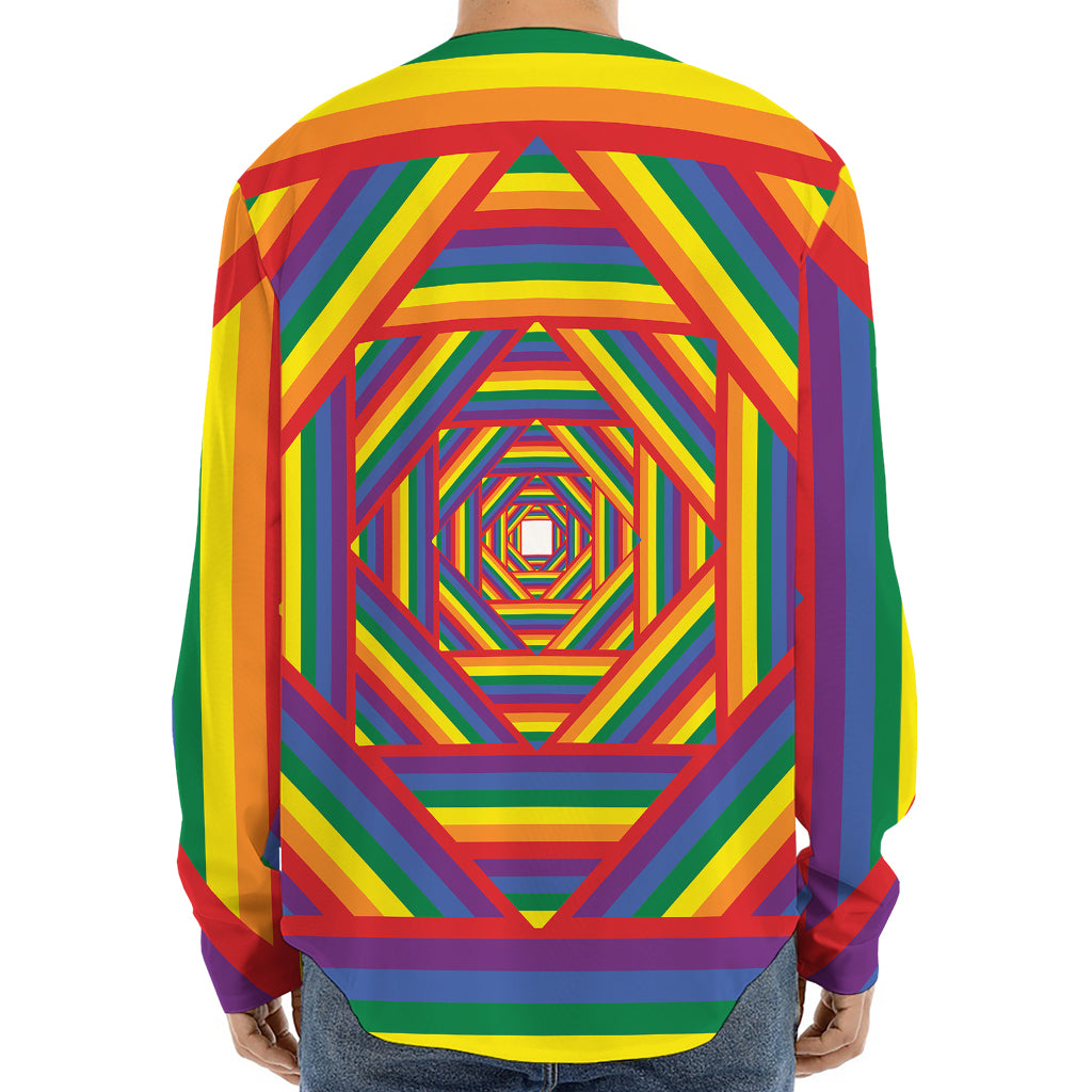 Abstract Rainbow LGBT Stripes Print Long Sleeve Baseball Jersey