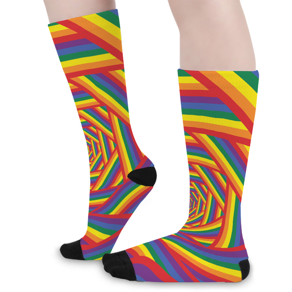 Abstract Rainbow LGBT Stripes Print Long Socks