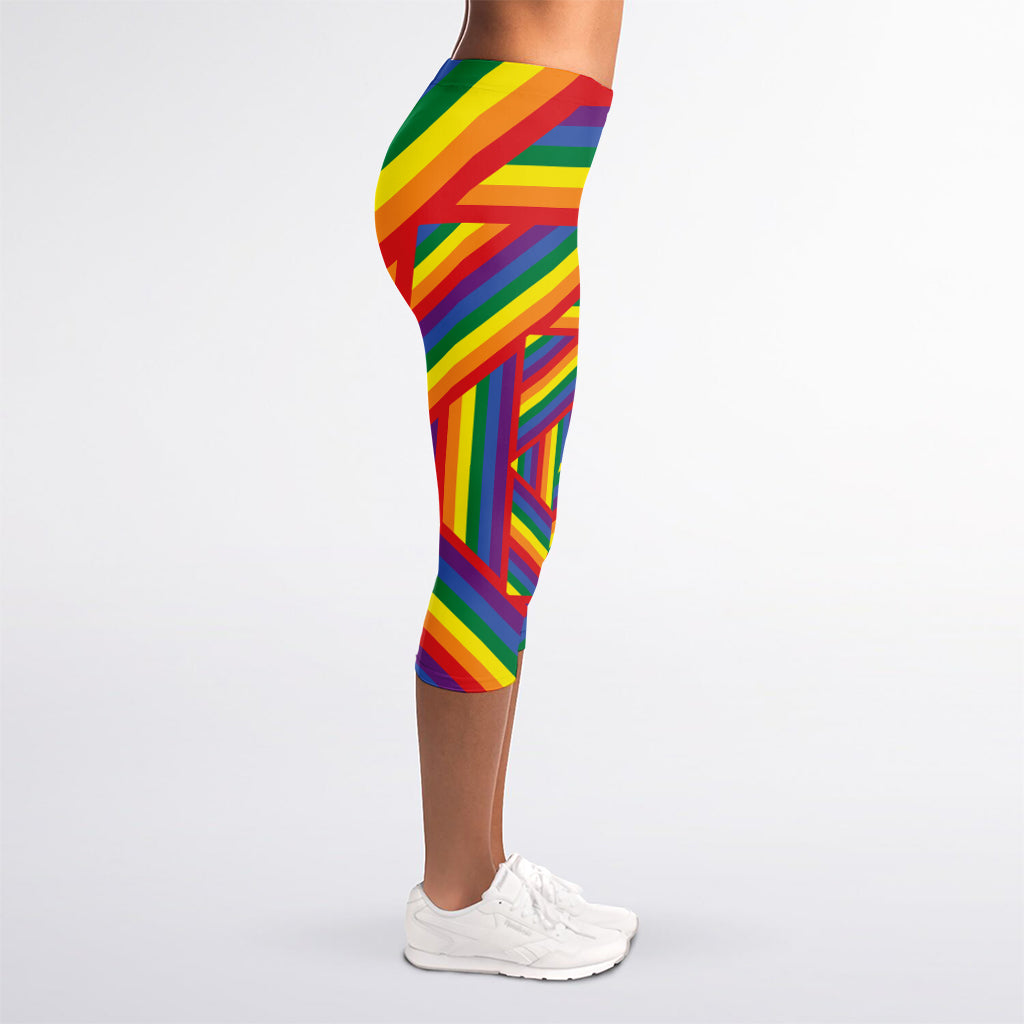 Abstract Rainbow LGBT Stripes Print Women's Capri Leggings